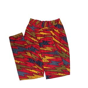 Grass-Fields African Print Pants Women's Size 10 Red Yellow Ankara Trousers